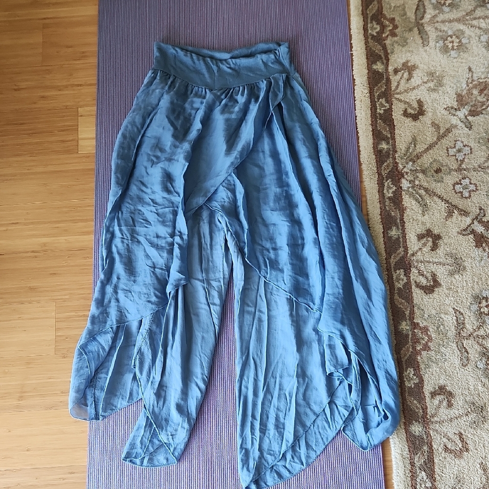 *Italian Silk Blue Harem Pants M Flowy Feminine Romantic